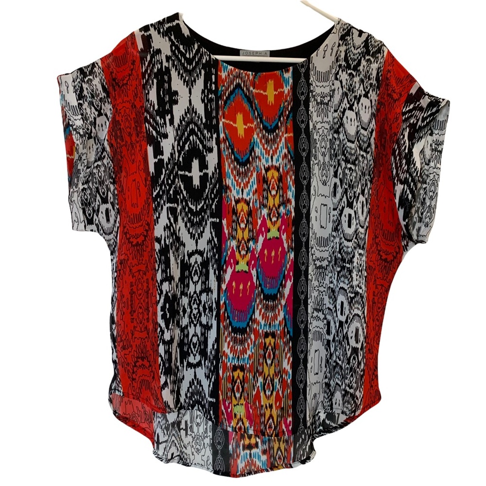 Aztec Red and Black Print Blouse with Built-In Tank Top Size Small